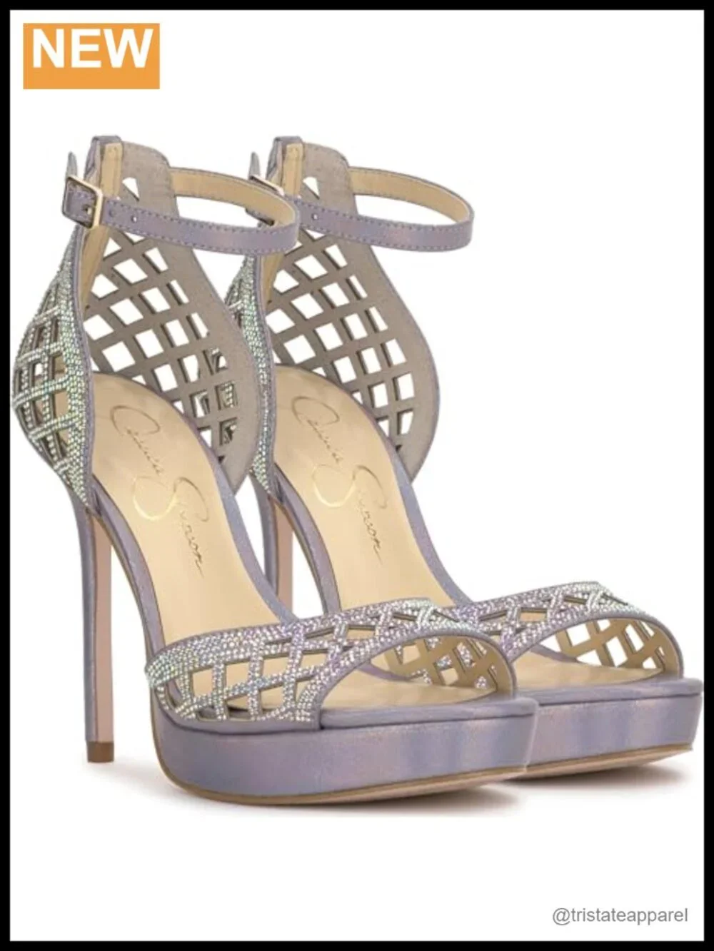Embellished Platform Stiletto Sandals Rhinestone Ankle Strap Formal